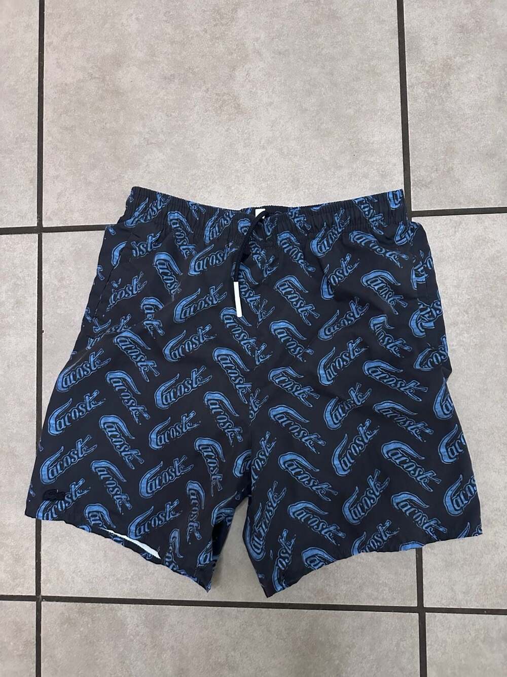 Lacoste All-Over Logo Swim Trunks Black Blue